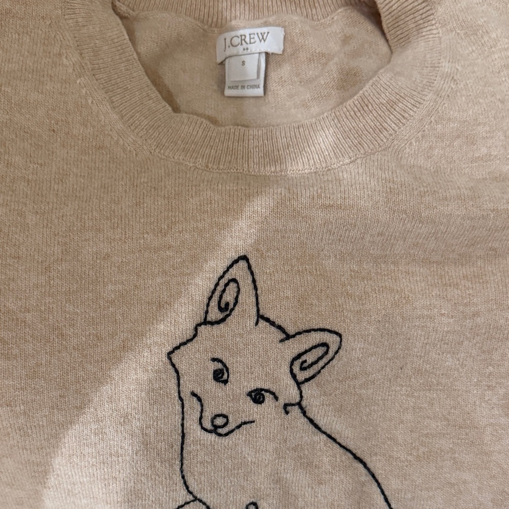 J. Crew Beige crew neck sweater with Fox Motif